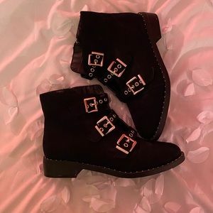 Torrid Black Chunky Buckle Studded Booties